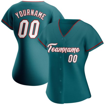 Custom Authentic Baseball Jersey with Personalized Name & Number in Teal, White, and Red Personalized Teal White-Red Authentic