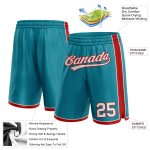 Custom Team Basketball Shorts with Name and Number - Personalized Teal Red White Authentic Sport Gear Personalized Teal White-Red