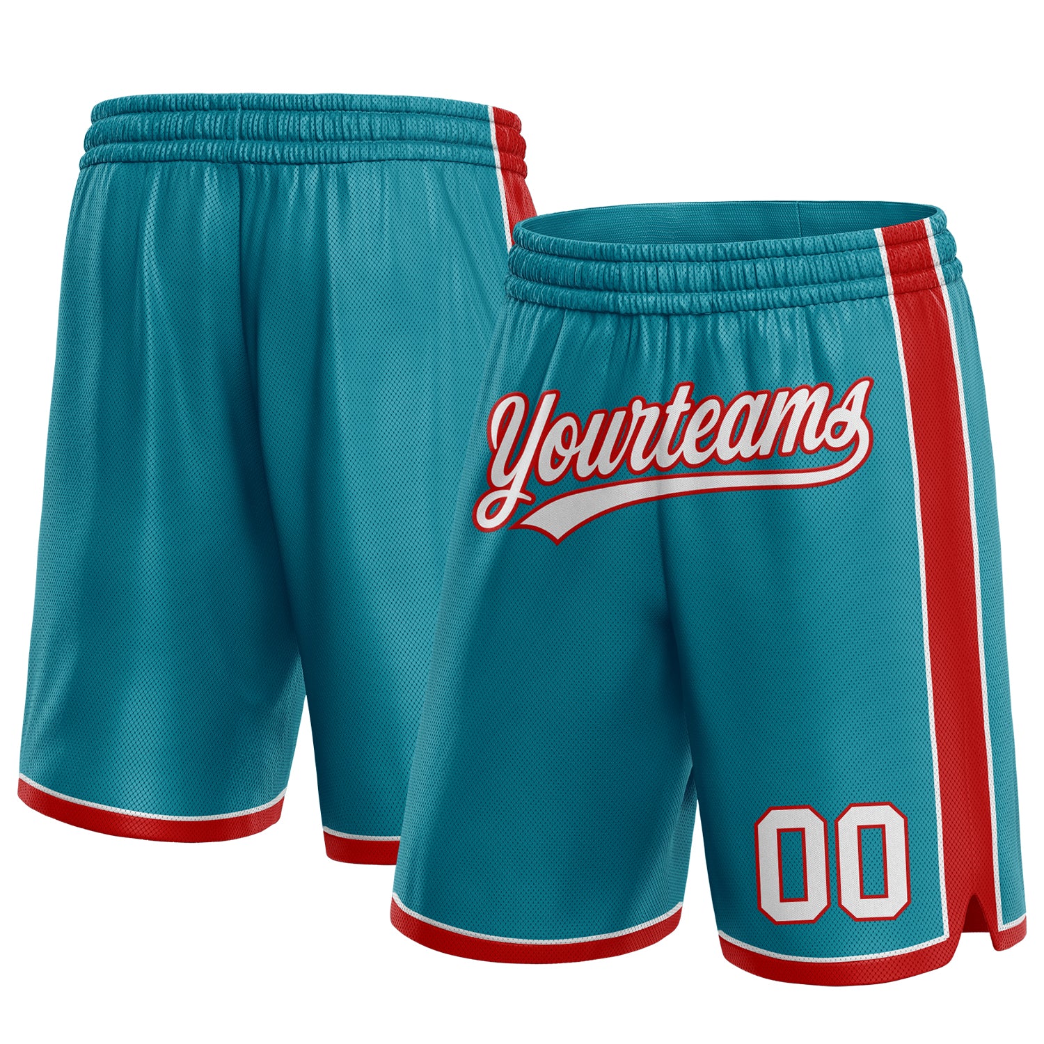 Custom Team Basketball Shorts with Name and Number - Personalized Teal Red White Authentic Sport Gear Personalized Teal White-Red