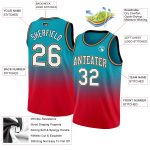 Custom Name and Number Authentic Fade Basketball Jersey - Teal, White, Red Design Personalized Teal White-Red Authentic Fade