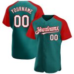 Custom Name Number Baseball Jersey Teal White Red Authentic Raglan Sleeves Personalized Team Apparel Personalized Teal White-Red