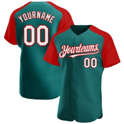 Custom Name Number Baseball Jersey Teal White Red Authentic Raglan Sleeves Personalized Team Apparel Personalized Teal White-Red