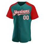 Custom Name Number Baseball Jersey Teal White Red Authentic Raglan Sleeves Personalized Team Apparel Personalized Teal White-Red