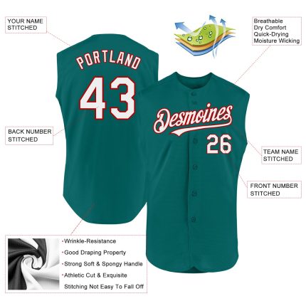 Custom Name and Number Sleeveless Baseball Jersey - Personalized Teal White-Red Authentic Team Gear Personalized Teal White-Red