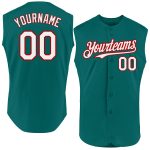 Custom Name and Number Sleeveless Baseball Jersey - Personalized Teal White-Red Authentic Team Gear Personalized Teal White-Red