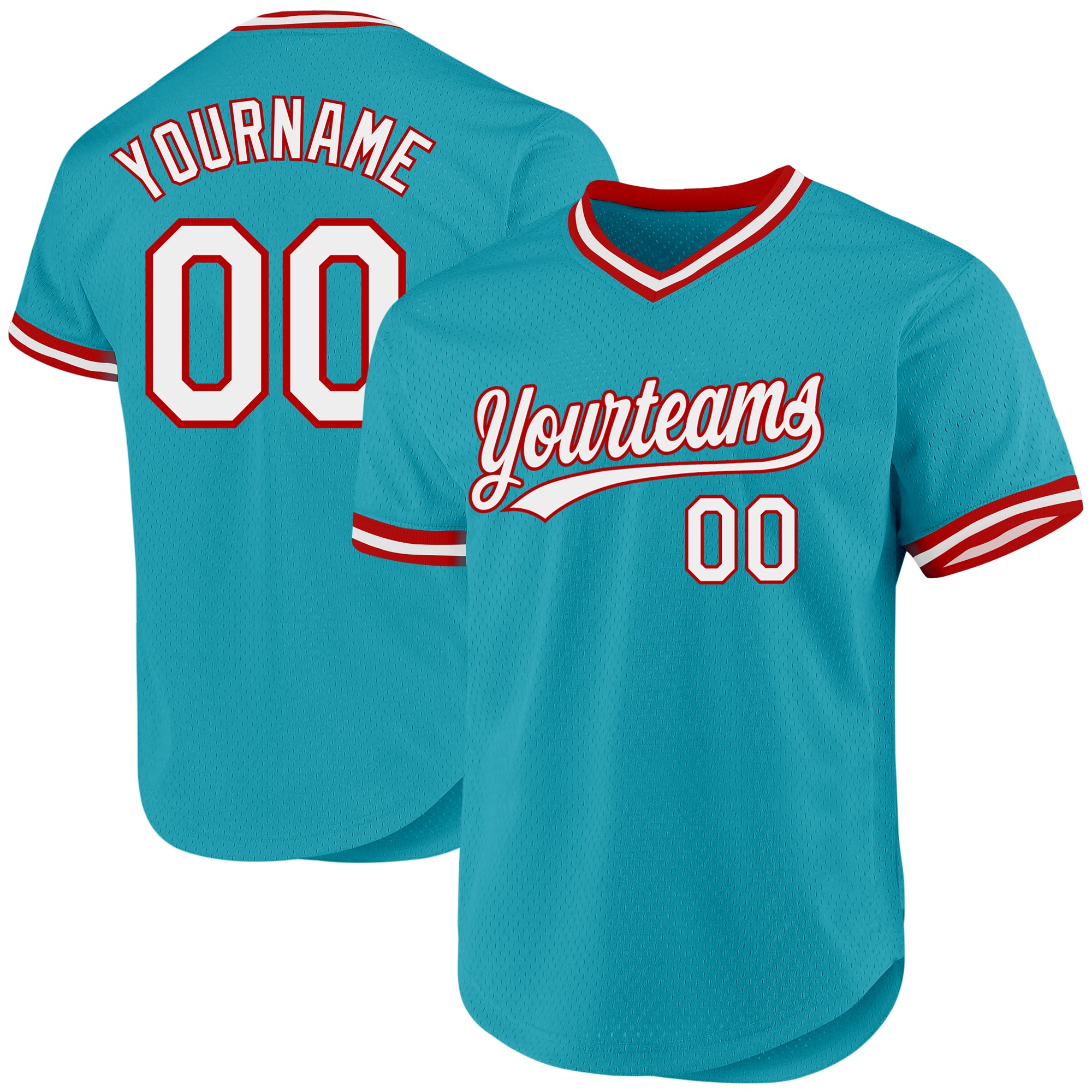 Custom Name Number Authentic Throwback Baseball Jersey - Personalized Teal White Red Team Jersey Personalized Teal White-Red