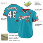 Custom Name Number Authentic Throwback Baseball Jersey - Personalized Teal White Red Team Jersey Personalized Teal White-Red