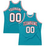 Personalized Teal Red White Basketball Jersey - Authentic Throwback Style Personalized Teal White-Red Authentic Throwback