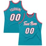 Custom Name and Number Authentic Basketball Jersey - Personalized Teal White Red Throwback Style Personalized Teal White-Red