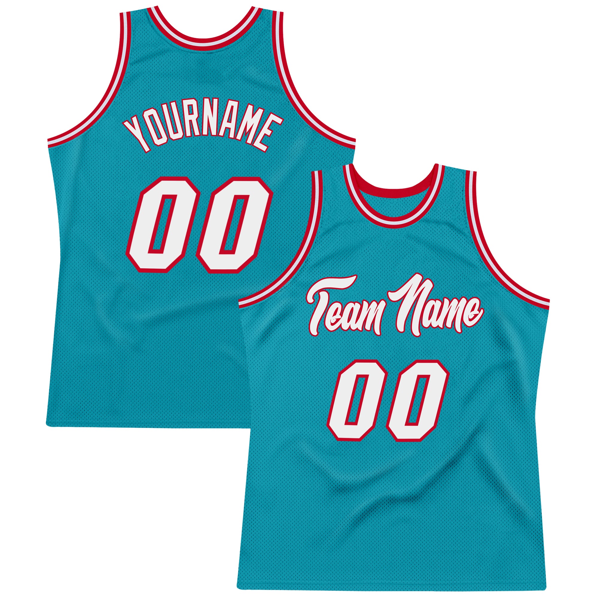 Custom Name and Number Authentic Basketball Jersey - Personalized Teal White Red Throwback Style Personalized Teal White-Red