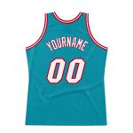 Custom Name and Number Authentic Basketball Jersey - Personalized Teal White Red Throwback Style Personalized Teal White-Red