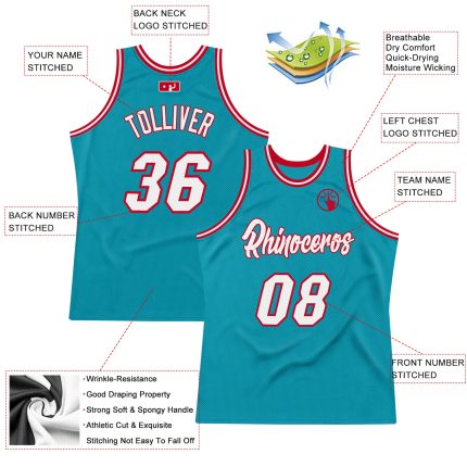 Custom Name and Number Authentic Basketball Jersey - Personalized Teal White Red Throwback Style Personalized Teal White-Red