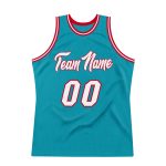 Custom Name and Number Authentic Basketball Jersey - Personalized Teal White Red Throwback Style Personalized Teal White-Red