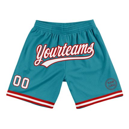 Personalized Teal and Red Throwback Basketball Shorts - Authentic Athletic Gear Personalized Teal White-Red Authentic Throwback