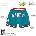Custom Name and Number Personalized Teal White-Red Basketball Shorts - Authentic Throwback Design Personalized Teal White-Red