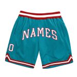 Custom Name and Number Personalized Teal White-Red Basketball Shorts - Authentic Throwback Design Personalized Teal White-Red