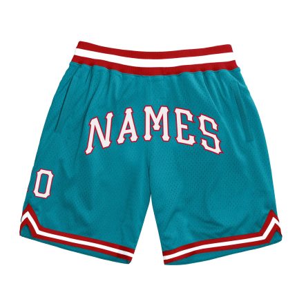 Custom Name and Number Personalized Teal White-Red Basketball Shorts - Authentic Throwback Design Personalized Teal White-Red