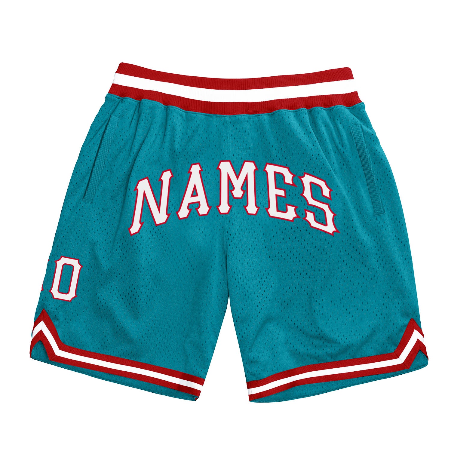 Custom Name and Number Personalized Teal White-Red Basketball Shorts - Authentic Throwback Design Personalized Teal White-Red