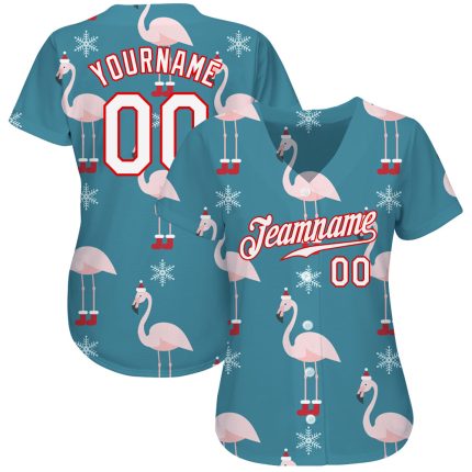 Custom Name and Number 3D Christmas Baseball Jersey - Teal White Red Authentic Team Gear Personalized Teal White-Red Christmas