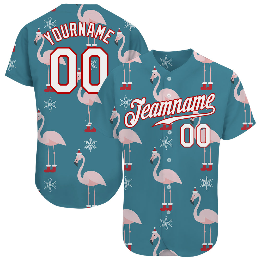 Custom Name and Number 3D Christmas Baseball Jersey - Teal White Red Authentic Team Gear Personalized Teal White-Red Christmas