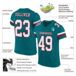 Custom Team Football Jersey with Personalized Name and Number in Teal, White, and Red Mesh Personalized Teal White-Red Mesh