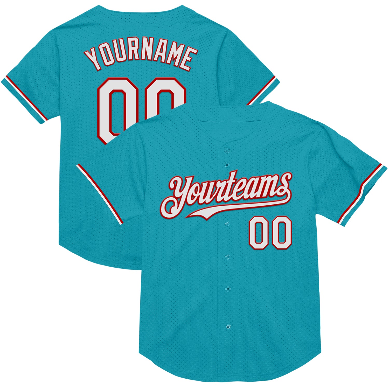Personalized Custom Name and Number Teal White Red Mesh Throwback Baseball Jersey Personalized Teal White-Red Mesh Authentic
