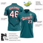 Custom Teal White Red Golf Polo Shirt with Performance Fabric - Personalized Team Name and Number Personalized Teal White-Red