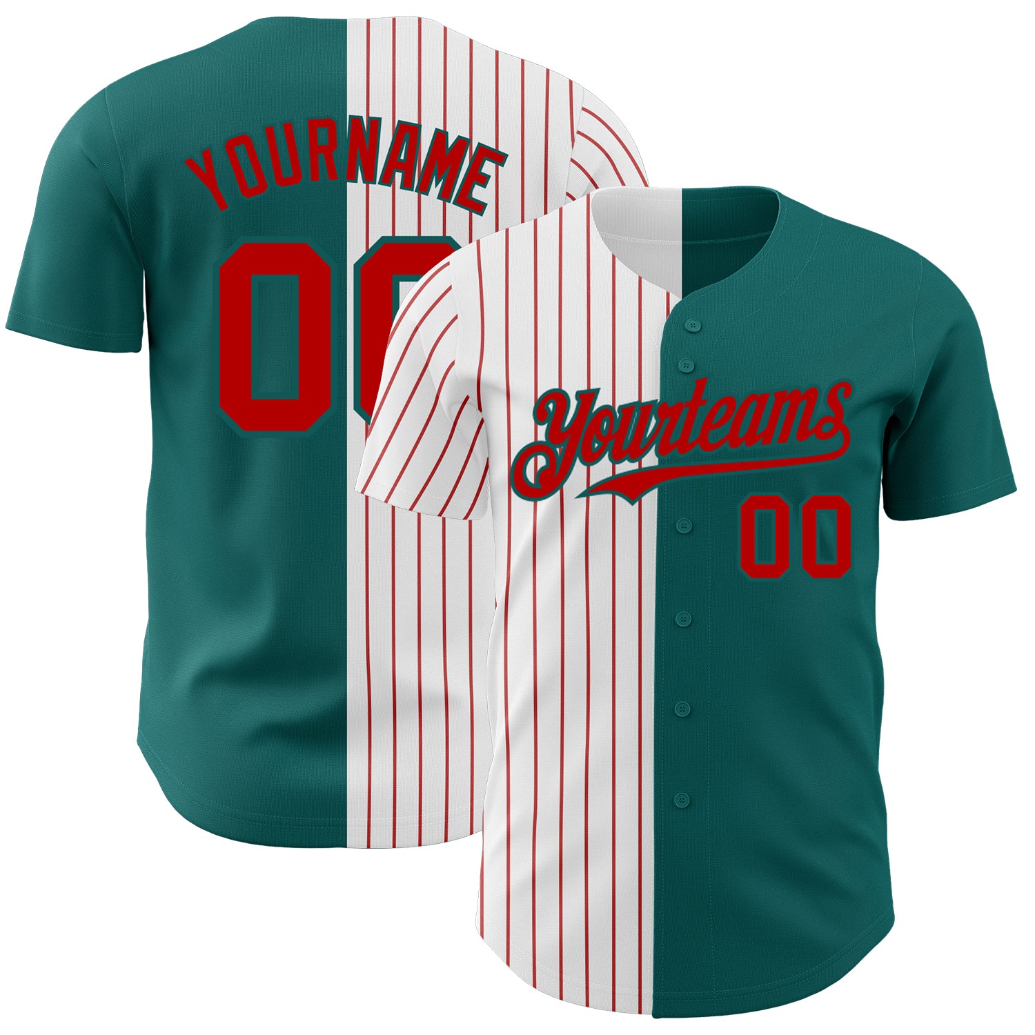Custom Name Number Baseball Jersey - Personalized Teal White Red Pinstripe Authentic Split Fashion Jersey for Team Personalized