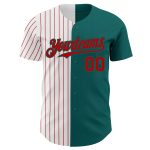 Custom Name Number Baseball Jersey - Personalized Teal White Red Pinstripe Authentic Split Fashion Jersey for Team Personalized