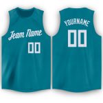 Personalized Teal and White Basketball Jersey for Custom Teams, Round Neck Design Personalized Teal White Round Neck Basketball
