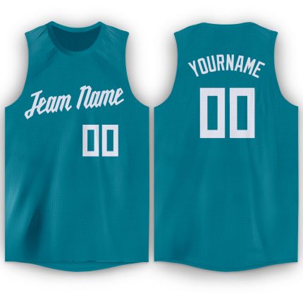 Personalized Teal and White Basketball Jersey for Custom Teams, Round Neck Design Personalized Teal White Round Neck Basketball