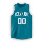 Custom Name and Number Basketball Jersey in Teal and White - Personalized Round Neck Team Apparel Personalized Teal White