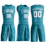 Personalized Teal White Basketball Jersey for Men | Round Neck Suit Design Personalized Teal White Round Neck Suit Basketball