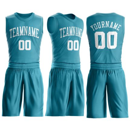 Personalized Teal White Basketball Jersey for Men | Round Neck Suit Design Personalized Teal White Round Neck Suit Basketball