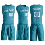 Custom Name Number Basketball Jersey Teal White Round Neck Suit for Team Personalized Teal White Round Neck Suit Basketball