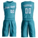 Custom Name Number Basketball Jersey Teal White Round Neck Suit for Team Personalized Teal White Round Neck Suit Basketball