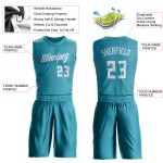 Custom Name Number Basketball Jersey Teal White Round Neck Suit for Team Personalized Teal White Round Neck Suit Basketball