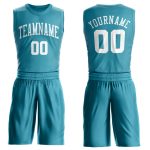 Personalized Teal White Basketball Jersey for Men | Round Neck Suit Design Personalized Teal White Round Neck Suit Basketball