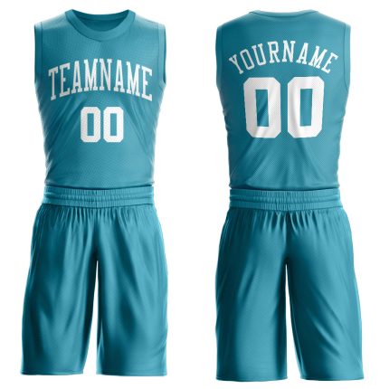 Personalized Teal White Basketball Jersey for Men | Round Neck Suit Design Personalized Teal White Round Neck Suit Basketball