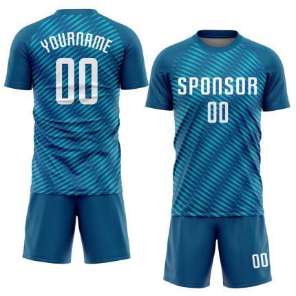 Personalized Teal and White Soccer Jersey - Custom Sublimation Uniform for Players Personalized Teal White Sublimation Soccer