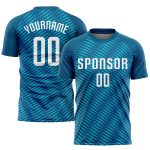 Personalized Teal and White Soccer Jersey - Custom Sublimation Uniform for Players Personalized Teal White Sublimation Soccer