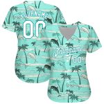 Custom Name and Number Hawaii Palm Trees Baseball Jersey - Personalized Teal White 3D Pattern Design Personalized Teal White-Teal
