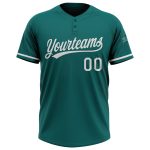 Custom Teal and White Unisex Softball Jersey - Personalized Two-Button Style Personalized Teal White Two-Button Unisex Softball