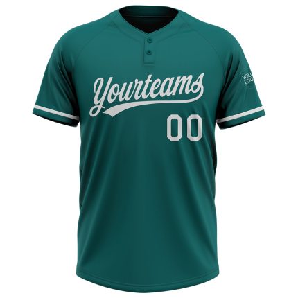 Custom Teal and White Unisex Softball Jersey - Personalized Two-Button Style Personalized Teal White Two-Button Unisex Softball