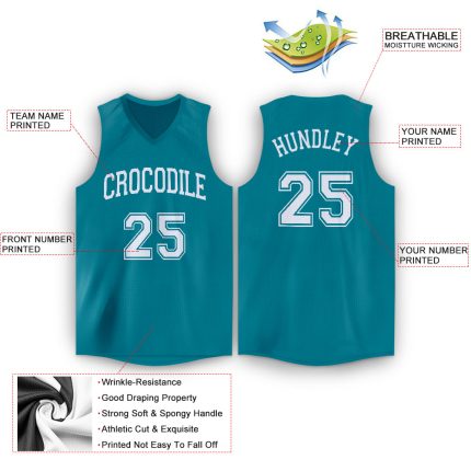 Custom Name and Number Basketball Jersey - Personalized Teal White V-Neck Design Personalized Teal White V-Neck Basketball