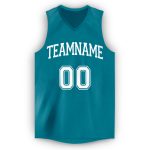 Custom Name and Number Basketball Jersey - Personalized Teal White V-Neck Design Personalized Teal White V-Neck Basketball