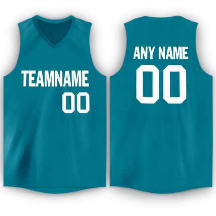 Personalized Teal White Basketball Jersey - Custom V-Neck Design for Sports and Team Wear Personalized Teal White V-Neck