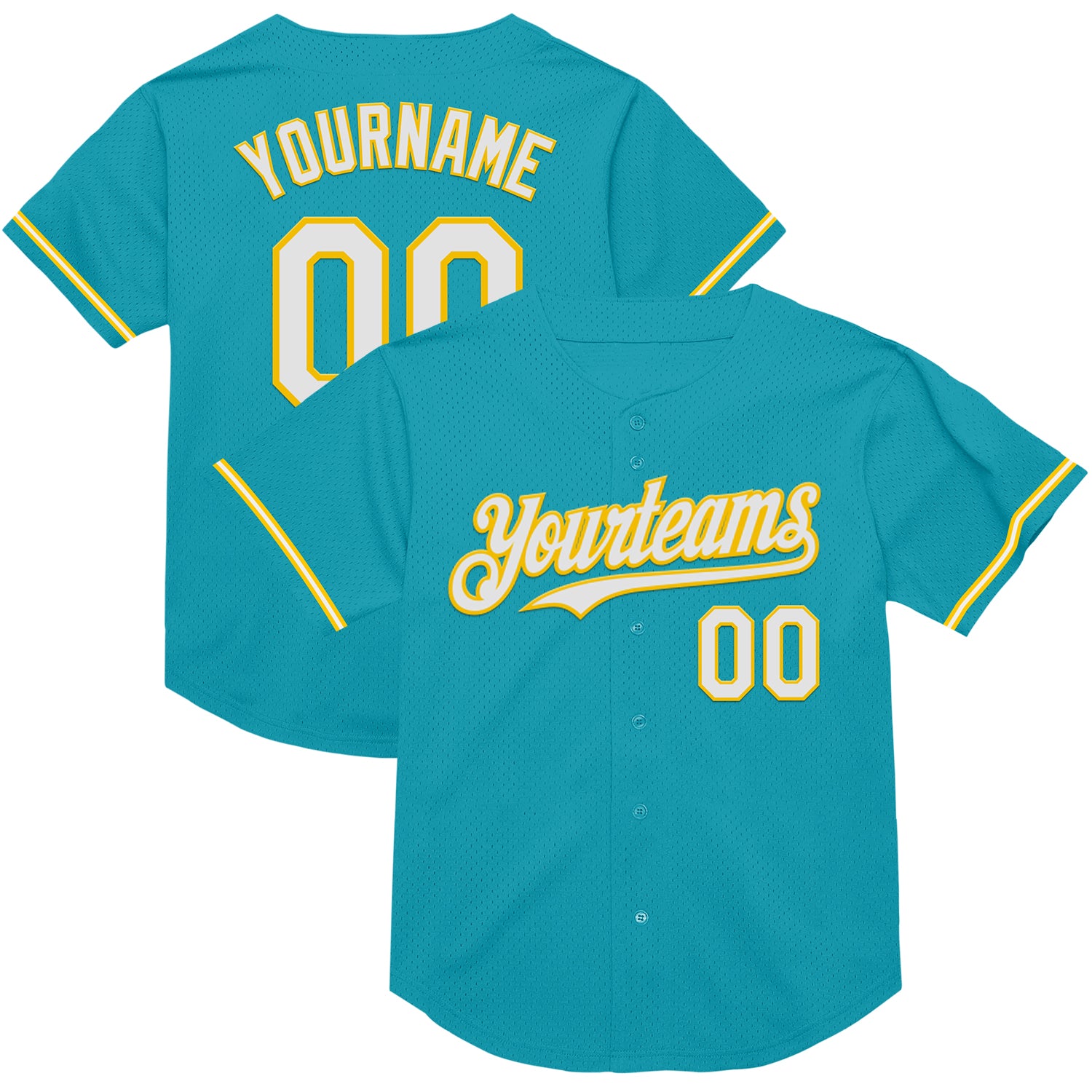 Custom Teal and Yellow Personalized Baseball Jersey with Name and Number - Authentic Throwback Mesh Design Personalized Teal