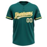 Customizable Teal White-Yellow Unisex Softball Jersey with Custom Name and Number - Two-Button Design Personalized Teal White-Yellow