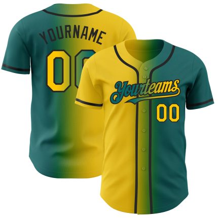 Custom Team Name Number Gradient Baseball Jersey Teal Yellow Black Fashion Authentic Personalized Teal Yellow-Black Authentic
